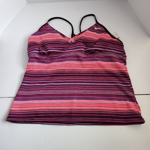 Ladies SZ 16 Nike Burgundy Stripe Tankini Swim Top - Picture 1 of 3